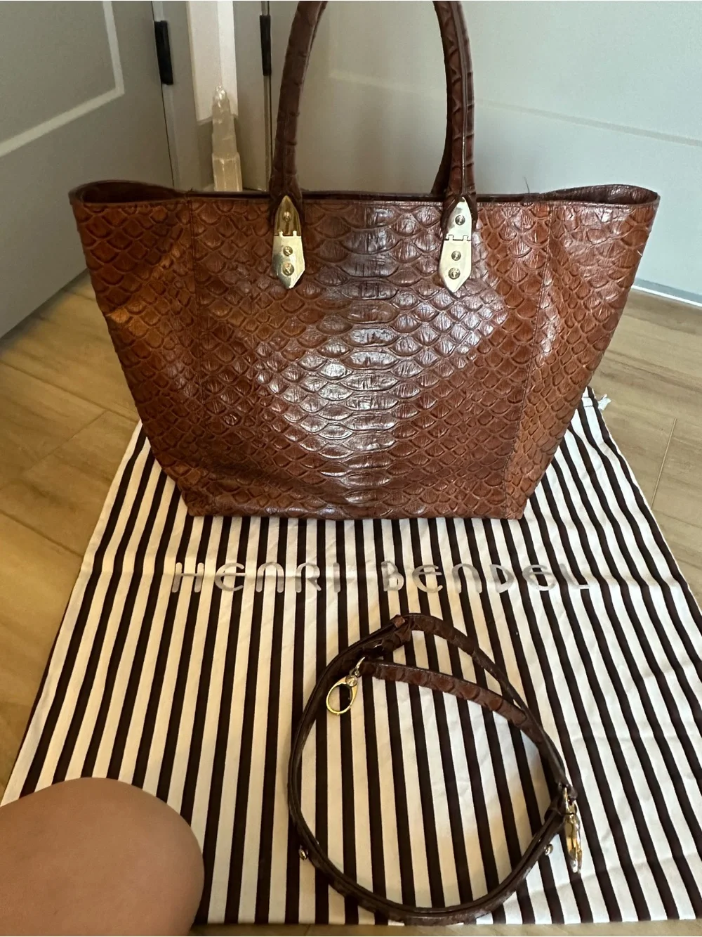 henri bendel Brown Crocodile Leather Tote